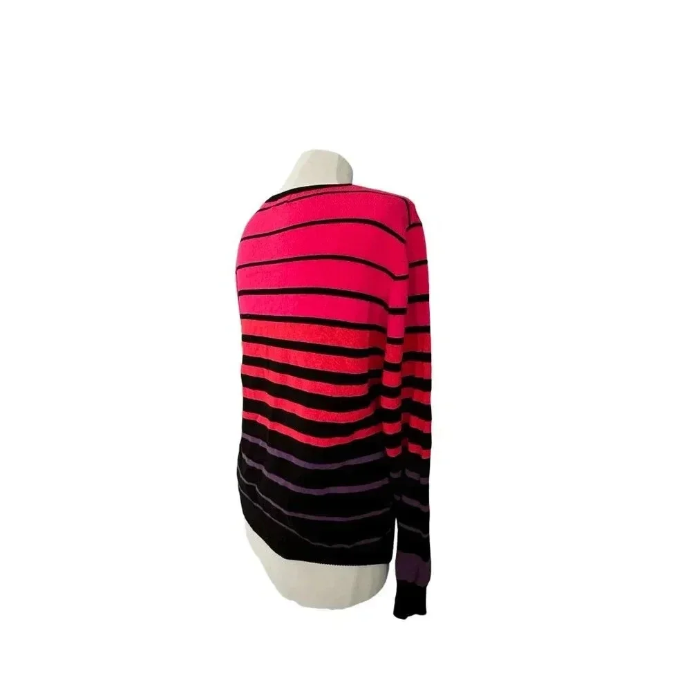CIELO || Womens Color Block Knit Sweater Crewneck Pink Black Large